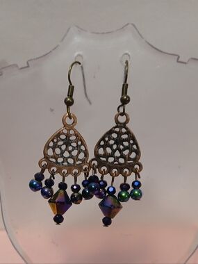 Hand Crafted Bohemian Iridescent Bead Dangle Earring